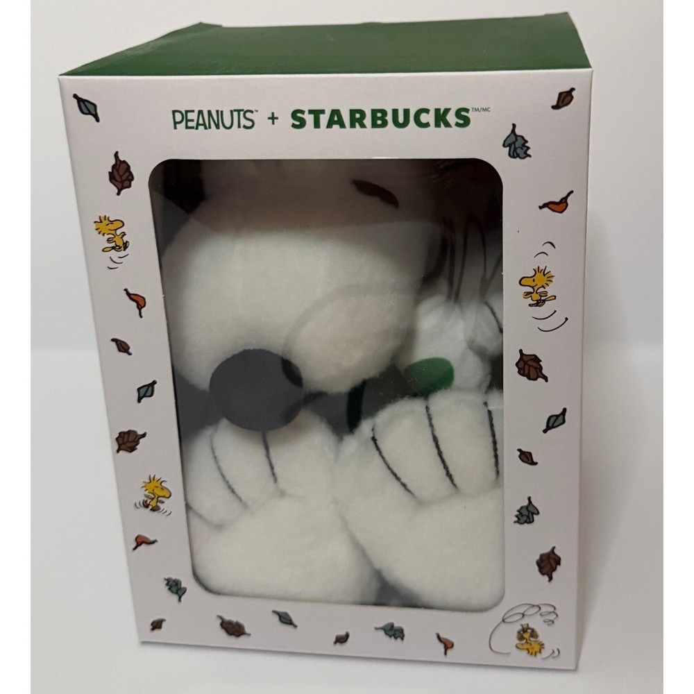 Starbucks Peanuts Snoopy Plush White Fall Leaves Woodstock OS
